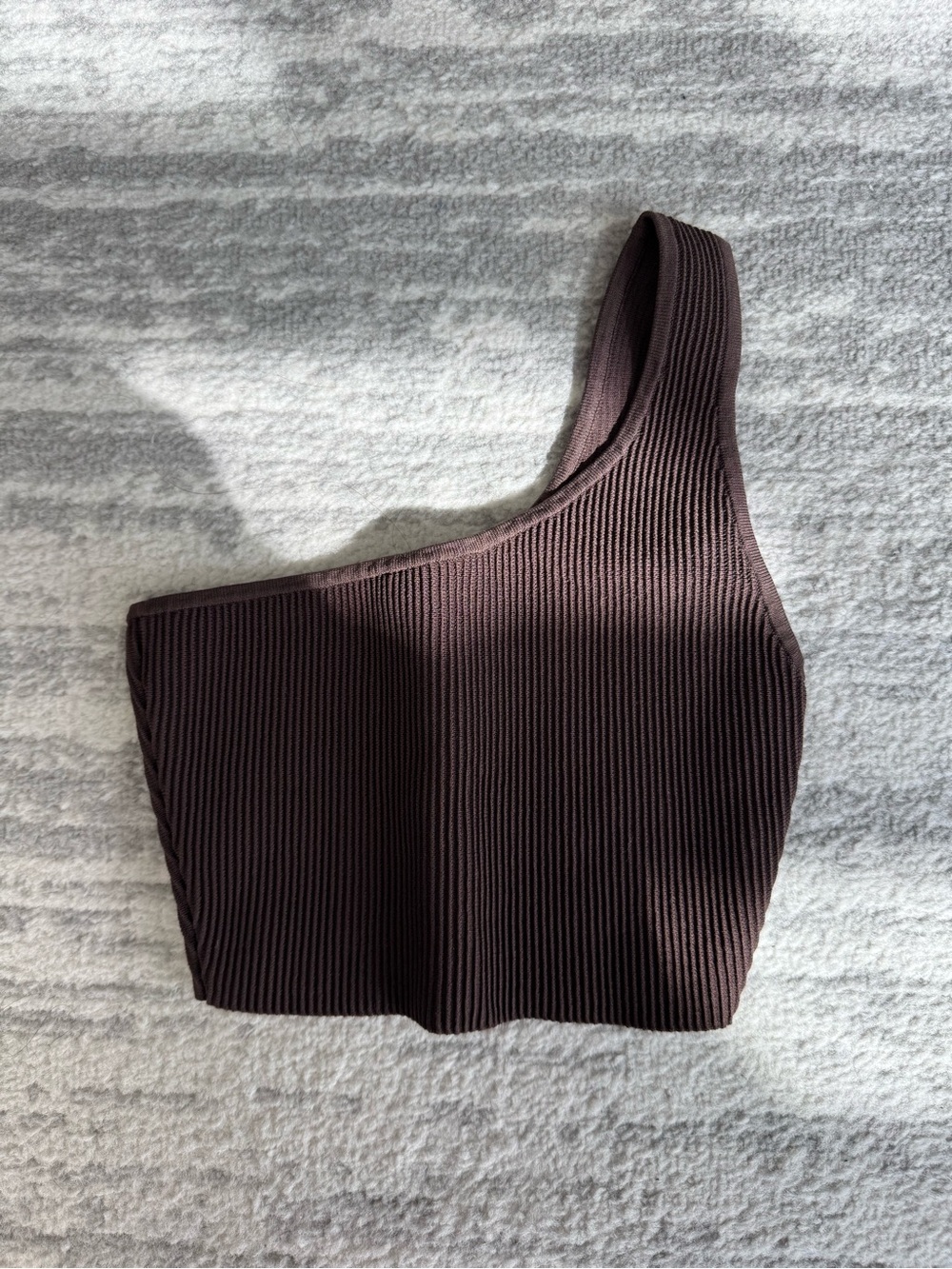 NEW Aritzia Sculpt Knit Ribbed One-Shoulder Crop Top - Espresso Brown S